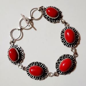 Artisan Natural Italian Coral 925 Silver Bracelet